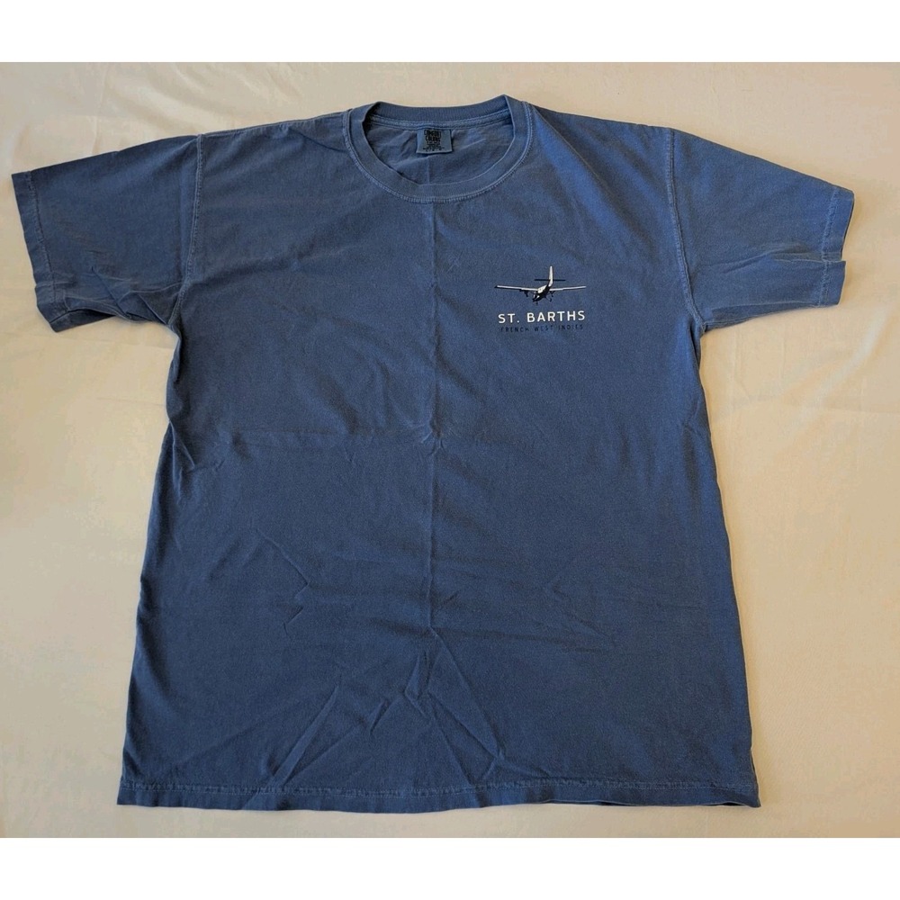 Comfort Colors St Barths French West Indies Airplane Graphic T-Shirt Large Blue